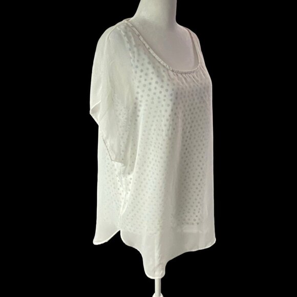 CHICO'S Women Top Sz 2X White Short Wide Sleeves Polka Dot Sheer Overlay 50-4 - Picture 5 of 16